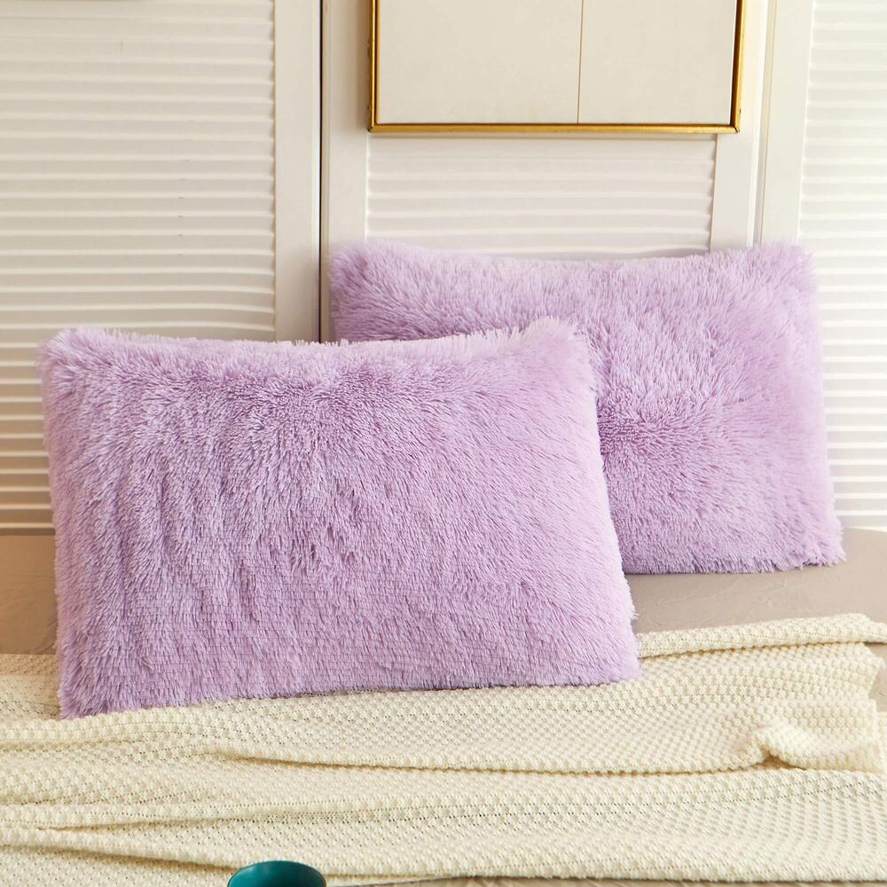 9260 2 Pack Lavender Faux Fur Pillow Shams,Shaggy Plush Home Decorative